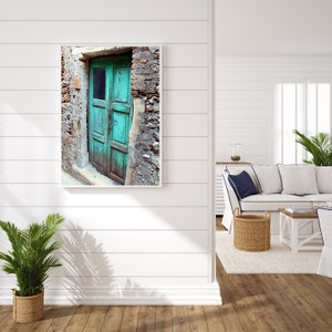 Turquoise Decor, Blue Door Print, Sicily Italy Photo, Old Door Picture, Rustic Farmhouse Wall Art, Large Vertical Print, Colorful Aqua Door image 2