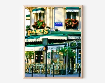 French Cafe Art, Paris Bistro Print, Paris Saint Germain Photograph, Emerald Green Wall Art, Parisian Apartment, Paris Travel Photography