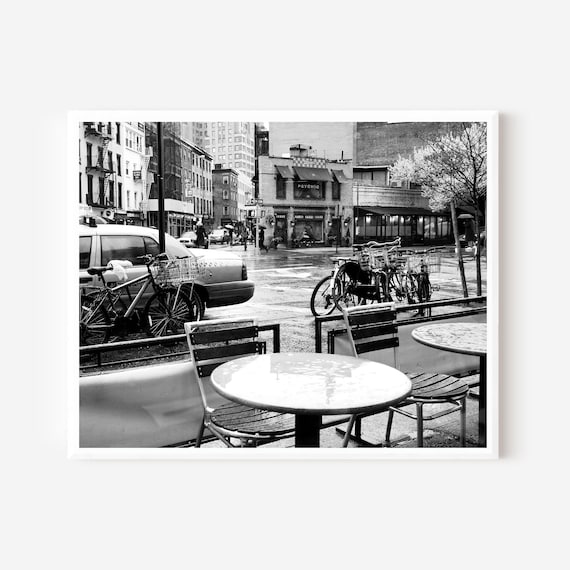 Black and White NYC Photography Print, Rainy City Street Scene