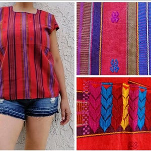 Backstrap loom Short Huipil,  Pantelhó Chiapas top, Handmade top, Mexican blouse Artisian, Ethnic  S/M.