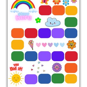 Tableau de récompenses arc-en-ciel pour enfants - Tableau imprimable apprentissage de la propreté ou tâches ménagères avec modèle Canva modifiable | Tableau des primes pour les tout-petits et la classe