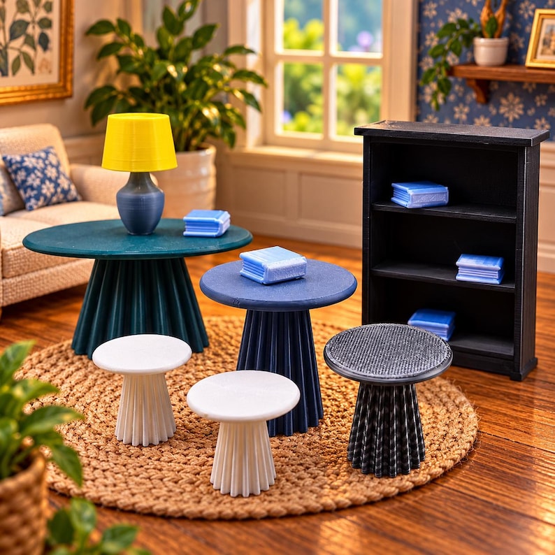 Miniature Set Designs Miniature Dollhouse Furniture Set | 3D Printed Tables, Stools ...
