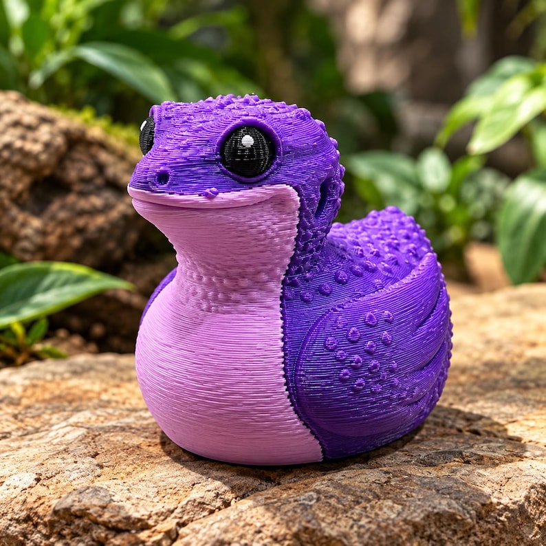Geko Bumpy Purple Gecko Duck Figurine 3D Printed Reptile Collectible and Lizard ...