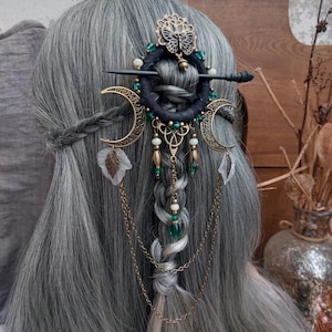 Crescent Moon Hair Pin: Goddess Twilight Barrette, Pagan Witchy Hair Accessory