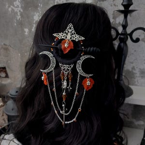 Sunset Bat Hairpin: Orange Leaves Fantasy Pagan Hair Jewelry