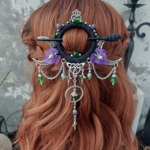 Fantasy fairy hair pin, fantasy pagan hair pin, faerie  witch hair barrette , recycled wood hairpin, filigree hairpin for long hair