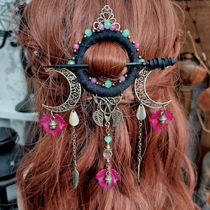 Crescent Moon Hairpin: Pagan Witchy Hair Jewelry for long hair.