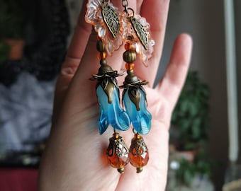 Glass flowers earrings, Tinkerbell earrings, fairy garden earrings, fairycore earrings,  cottagecore earrings, elven midsummer earrings