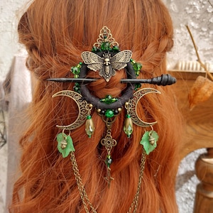 Faerie Moon Hair Pin: Recycled Wood, Pagan Fantasy Hair Barrette