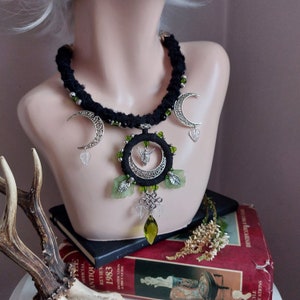 Green fairy necklace, Titania crystal necklace, wicca necklace,green fairy necklace,  elven faerie necklace, druid pendant, moon necklace