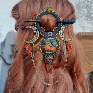 Pumpkin Harvest Hairpin: Pagan Witchy Hair Jewelry