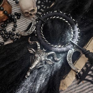 Baphomet Hair Pin: Glass Bead Embroidered pagan hair jewelry