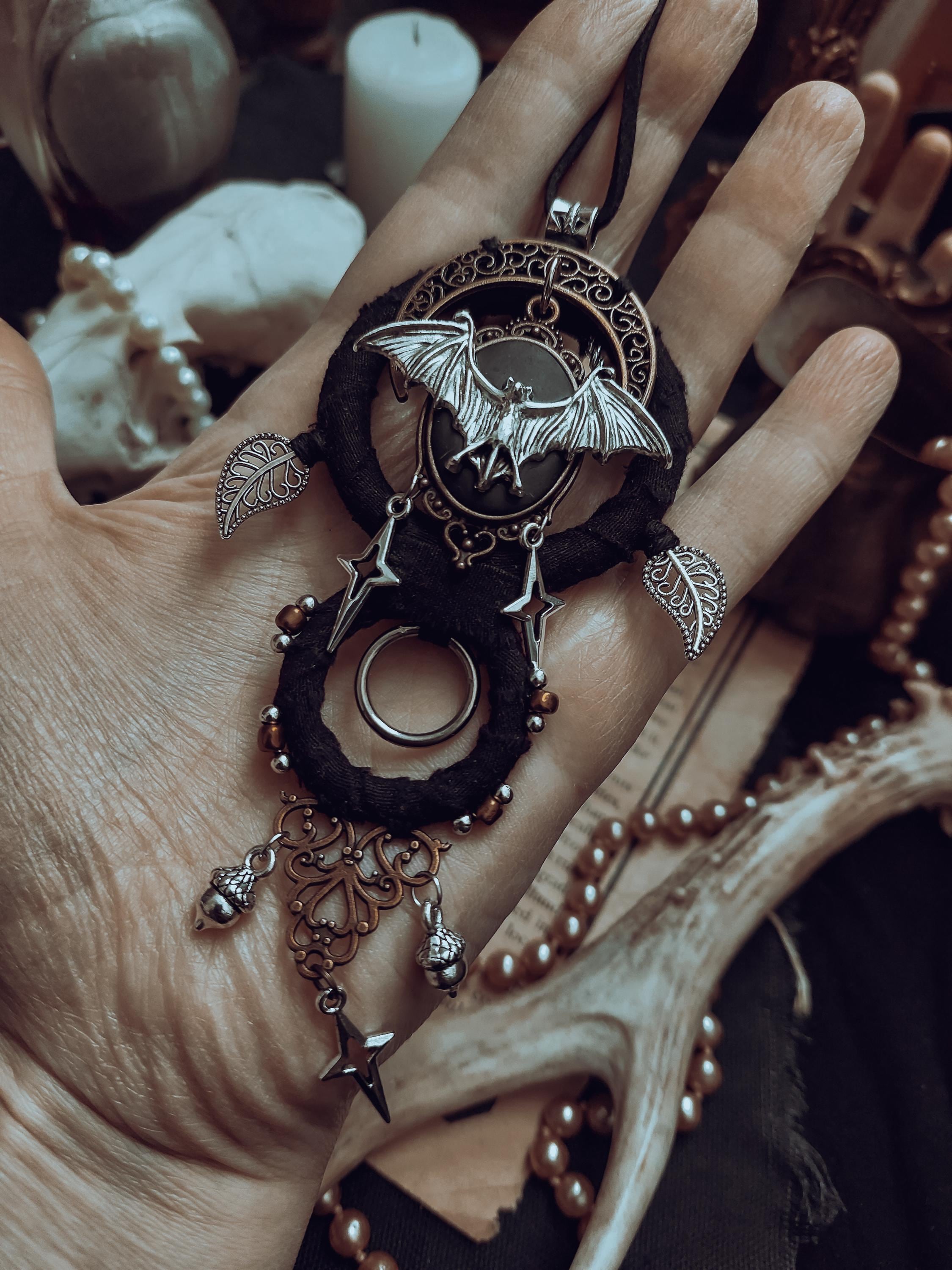 Gothic Bat Statement Necklace:victorian Steampunk, Occult Jewelry