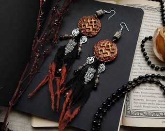 Pagan owl earrings, witchy  boho earrings, tribal earrings, sustainable earrings, balric earrings, druid earrings, witchy jewelry