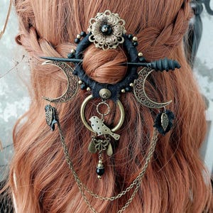 Goddess of Sentiment hair pin, fantasy pagan hair pin, witchy hair barrette , crescent moon hairpin, alternative  hairpin for long hair