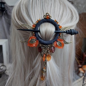 Fall Sunset Hairpin: Pagan Druid Jewelry, Fantasy Hair Decor