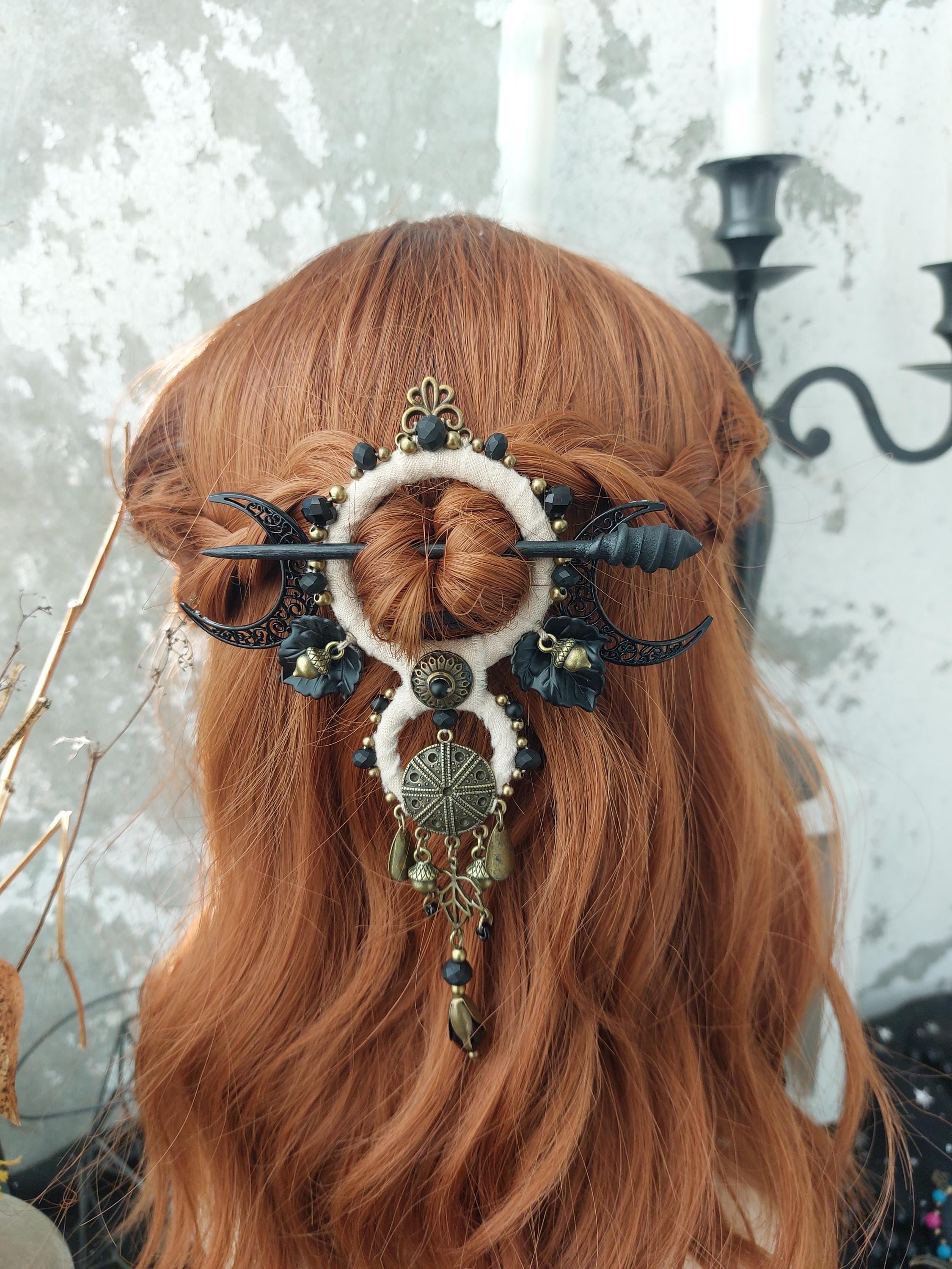 Antique Amber Crescent Moon Hair Clip Vintage Crescent Moon Cloud Hair Barrette Witchy Moon Hair  main image 3