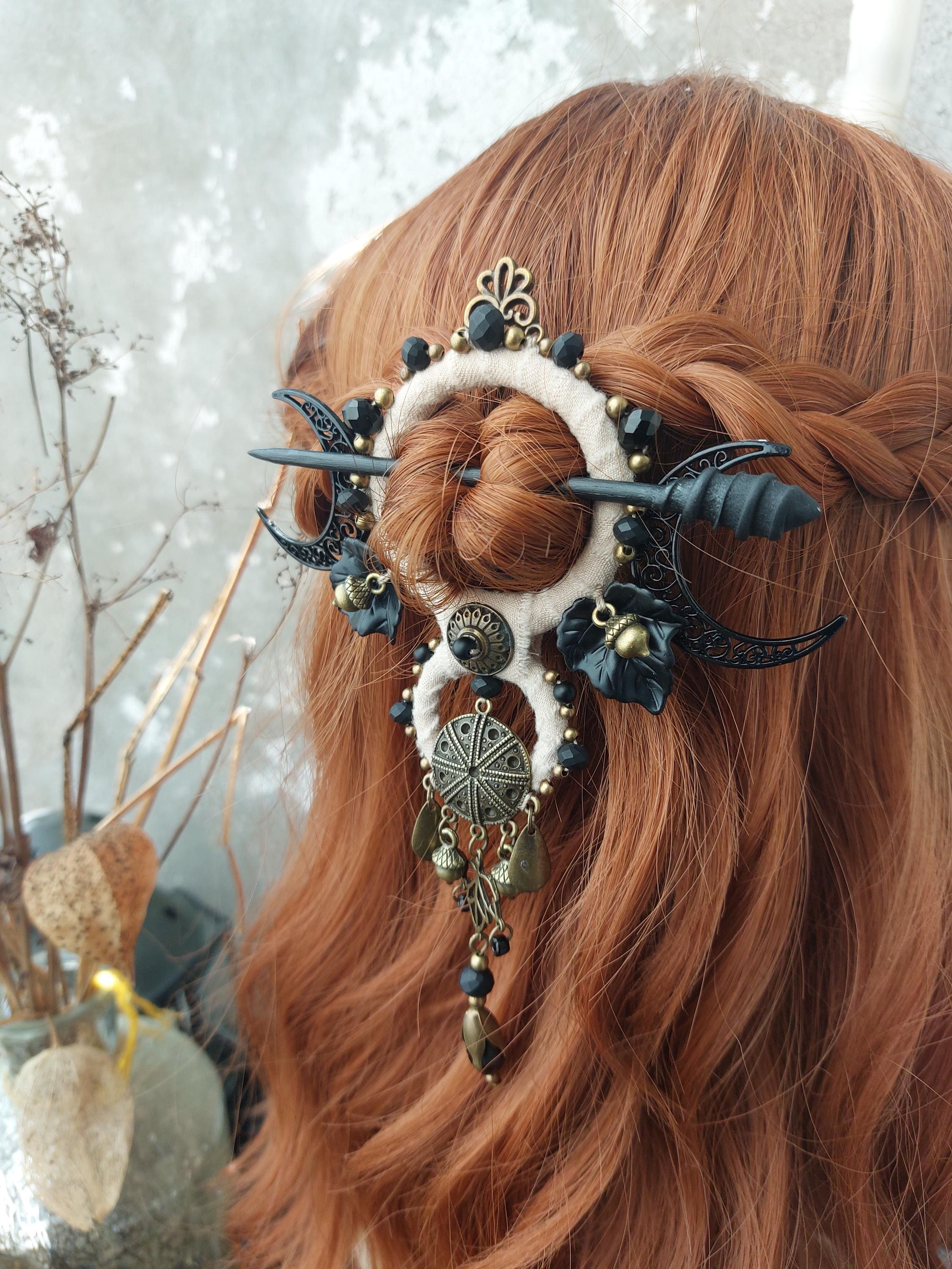 Black & Gold Celestial Hair Scarf - Women’s Hair Accessory Silk Scarf  main image 4