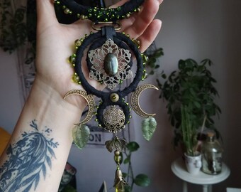 Labradorite fantasy pendant, pagan fairy necklace, gothic moon necklace, Selene necklace,  floral elven necklace,  larp druid pendant