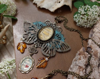 Fairytale butterfly necklaces,  bronze filigree pendant, whimsical fantasy necklaces, fairycore princess necklace, fairy jewelry