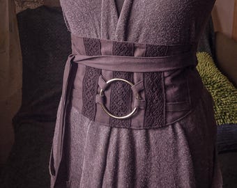 Gothic Wrap Belt - Witchy Pagan Obi - Black decorated Waist Tie