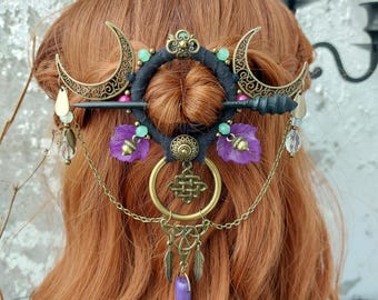 Fantasy Moon Hair Pin: Druid Pagan Wedding Hair Accessory