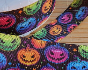 5 yards of 2 inch width Rainbow Jack O Lantern Grosgrain Ribbon