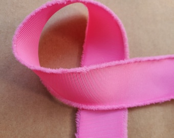 5 yards of 1.5&quot; Frayed Edge Fringe Grosgrain Ribbon - Hot Pink