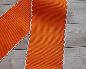 5 yards of 2.5" Moonstitch Grosgrain Ribbon - Orange with White looped stitching 2 & 1/2
