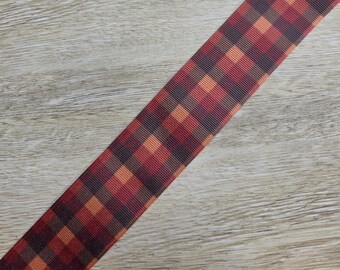5 yards of 1.5" Fall Autumn Plaid Print Grosgrain Ribbon - Orange, Brown, Red