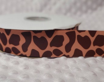 5 yards of 1.5" Grosgrain Ribbon - Brown tan Giraffe Animal Print