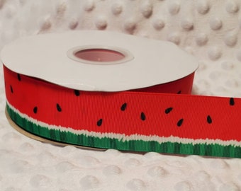 5 yards of 1.5" Grosgrain Ribbon - Red and Green Watermelon Print