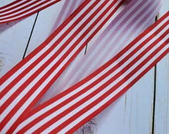 5 yards of 1.5" Grosgrain Ribbon - Red and White Thin Candy Cane Stripes Print