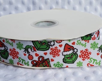 5 yards of 1.5" Grosgrain Ribbon - Stink Stunk Mean One Christmas Print