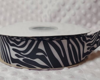 5 yards of 1.5" Grosgrain Ribbon - Black & White Zebra Print