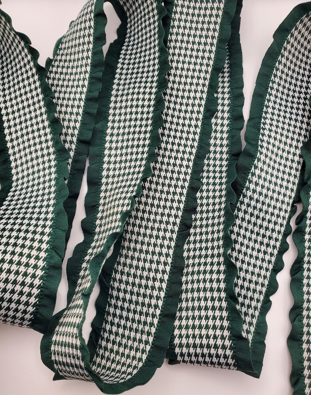 5 Yards Houndstooth Woven Ruffled Ribbon - Forest Green and White 1.5 ...