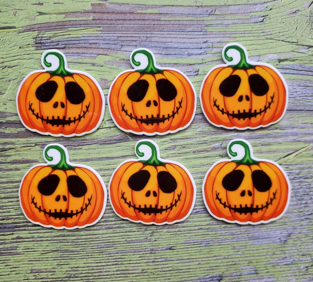 Set of 6 Glossy Planar Resin Flat Back Halloween Jack O Lantern Pumpkin ...