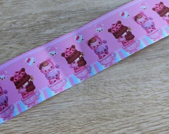 5 yards of 1.5" Grosgrain Ribbon - Pink Kawaii Ice Cream Bear Teacups Print