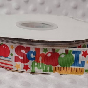 5 yards of 7/8" Grosgrain Ribbon - School is Fun Back to School Print Grosgrain Ribbon