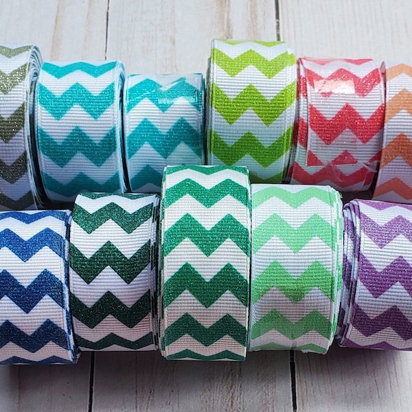 Value Pack of 44 yards of 7/8 inch width Glitter Chevron Grosgrain Ribbon