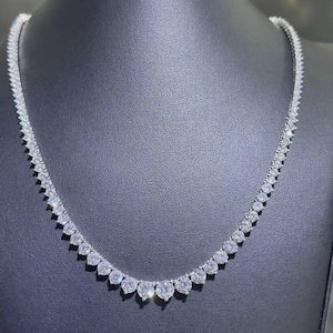 25ct Natural VVS1/D White Round Cut Moissanite Tennis Choker Sterling Silver Nacklace 14k White Gold Plated