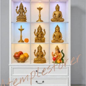 Pooja Mandir religioso branco com templo de madeira LED Mandir feito à mão Pooja Ghar Mandap para adoração Decoração de casa Designer de arte Templo