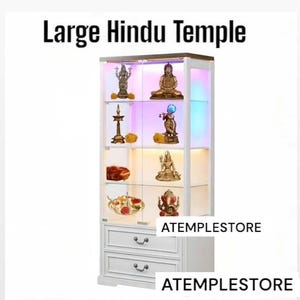 Templo religioso branco Pooja Mandir Led de madeira Templo Mandir feito à mão Pooja Ghar Mandap para adoração Decoração de casa Designer de arte Templo
