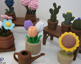 Fiori decorativi 3D effetto maglia | Margherite, tulipani, girasole e accessori miniatura | Decorazione casa in PLA