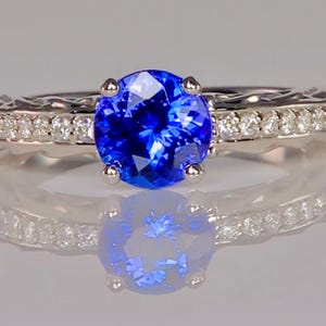 Cornflower Blue Blue Ceylon Anniversary Ring Round Cut, Dainty Bridal Ring 925 Silver, Solitaire Promise Ring, Handmade Gift 10x10 mm