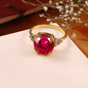 Mozambique Red Ruby Round Cut Prong Minimalist Ring: For Anniversary Gift