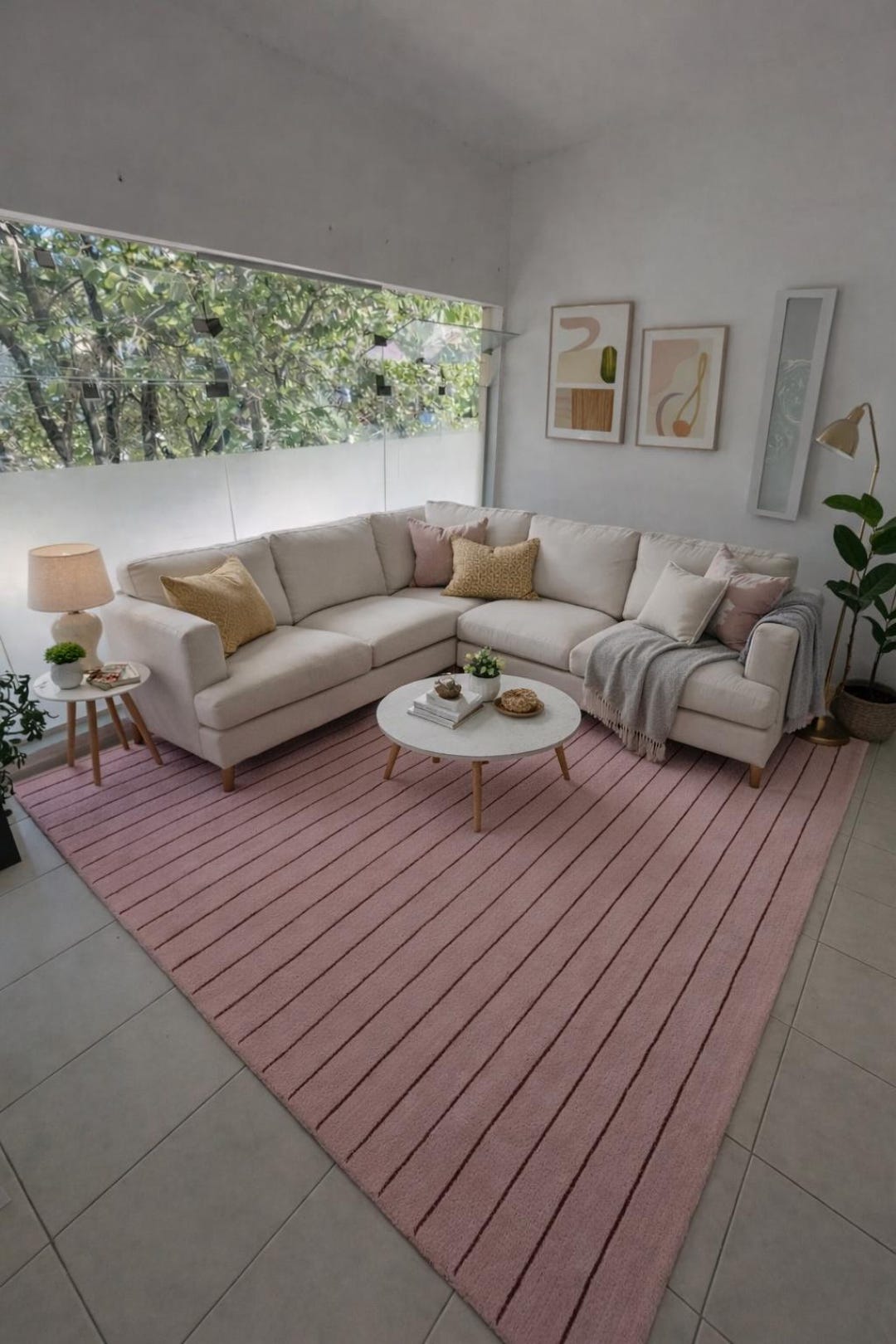 Tinx Living Room Rug 9×12 Handmade Blush Pink Hand Tufted Rug, Modern Minimalist Striped ...