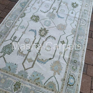 Hand Knotted Wool Oushak Rug: Muted Pastel Area Rug