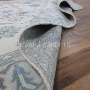 Hand Knotted Wool Oushak Rug: Pastel Modern Area Rug for Living Room