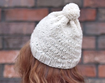 White Pom Beanie - A Knitting Pattern